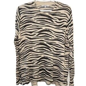 Olivaceous Zebra Print Sweater Medium Cream Black Lightweight Knit